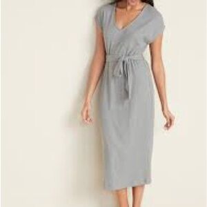 BEIGE Tie-Waist V-Neck Midi Dress